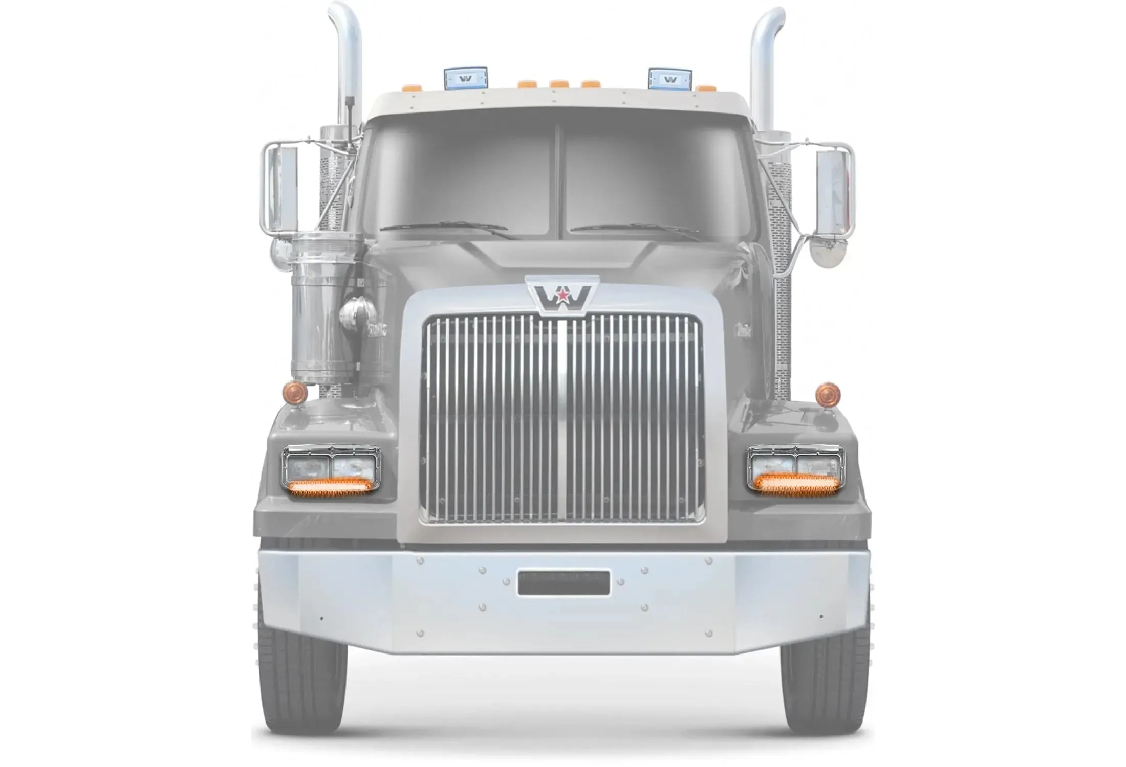 Headlights Bezels Chrome with 12" Amber LED Light Strip Bar Western Star 4900