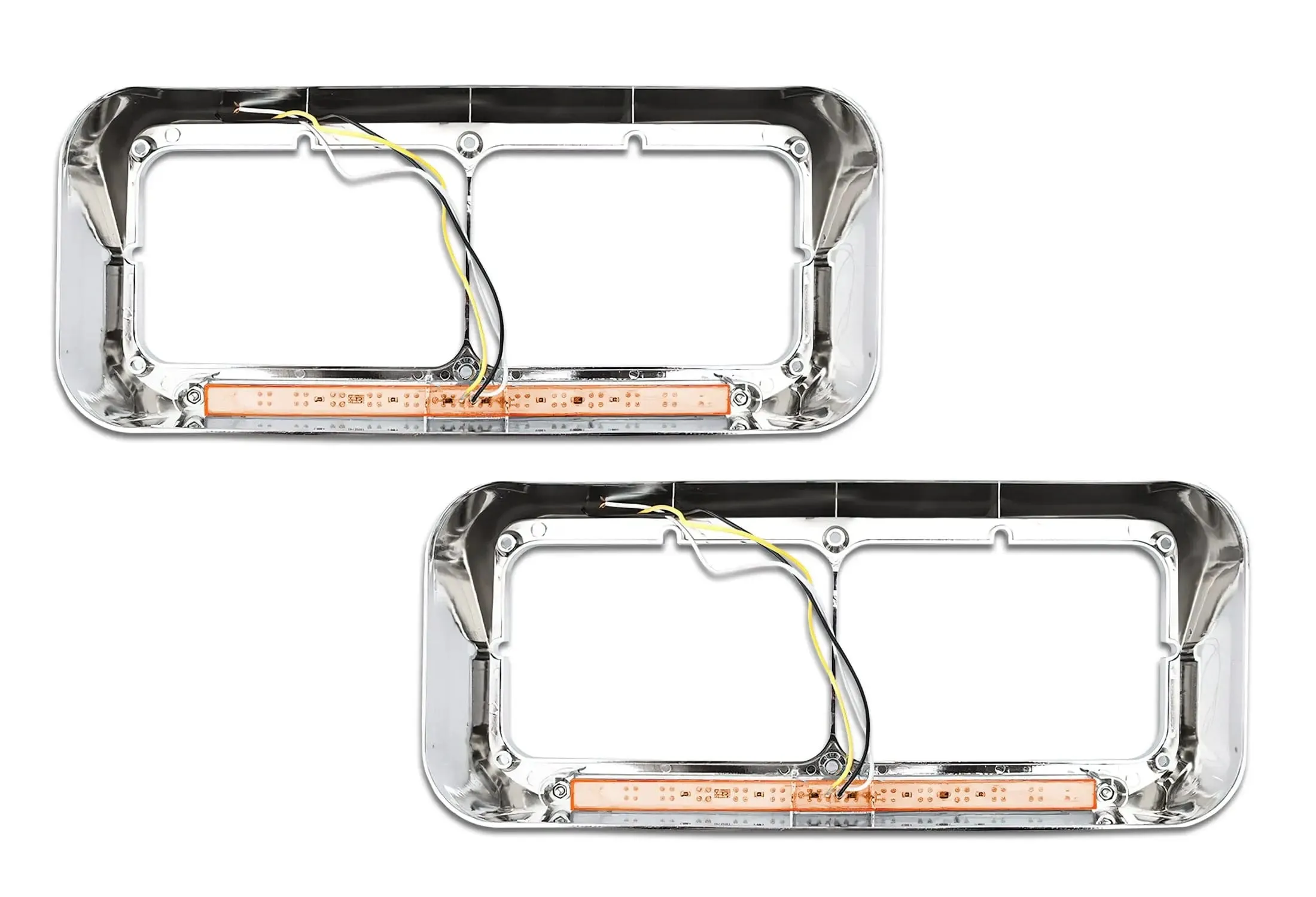 Headlights Bezels Chrome with 12" Amber LED Light Strip Bar Western Star 4900