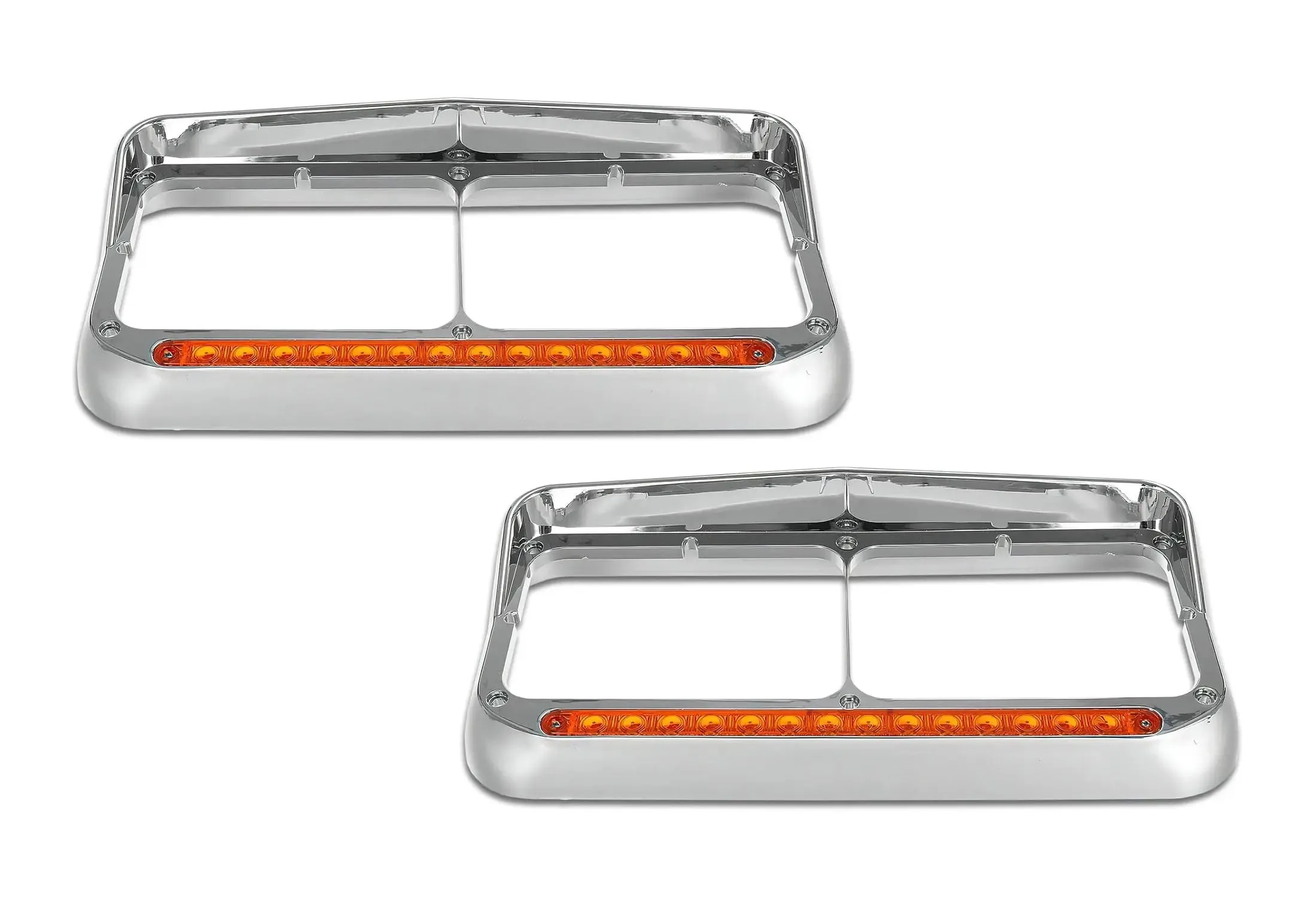 Headlights Bezels Chrome with 12" Amber LED Light Strip Bar Western Star 4900