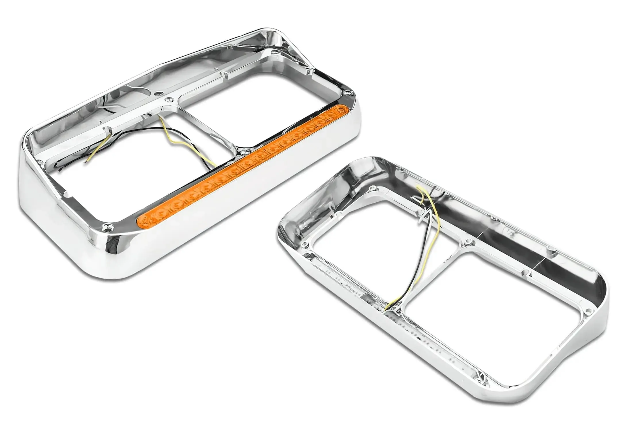 Headlights Bezels Chrome with 12" Amber LED Light Strip Bar Western Star 4900